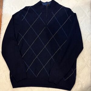 John W. Nordstrom Navy Argyle Cashmere Sweater 1/4 zip